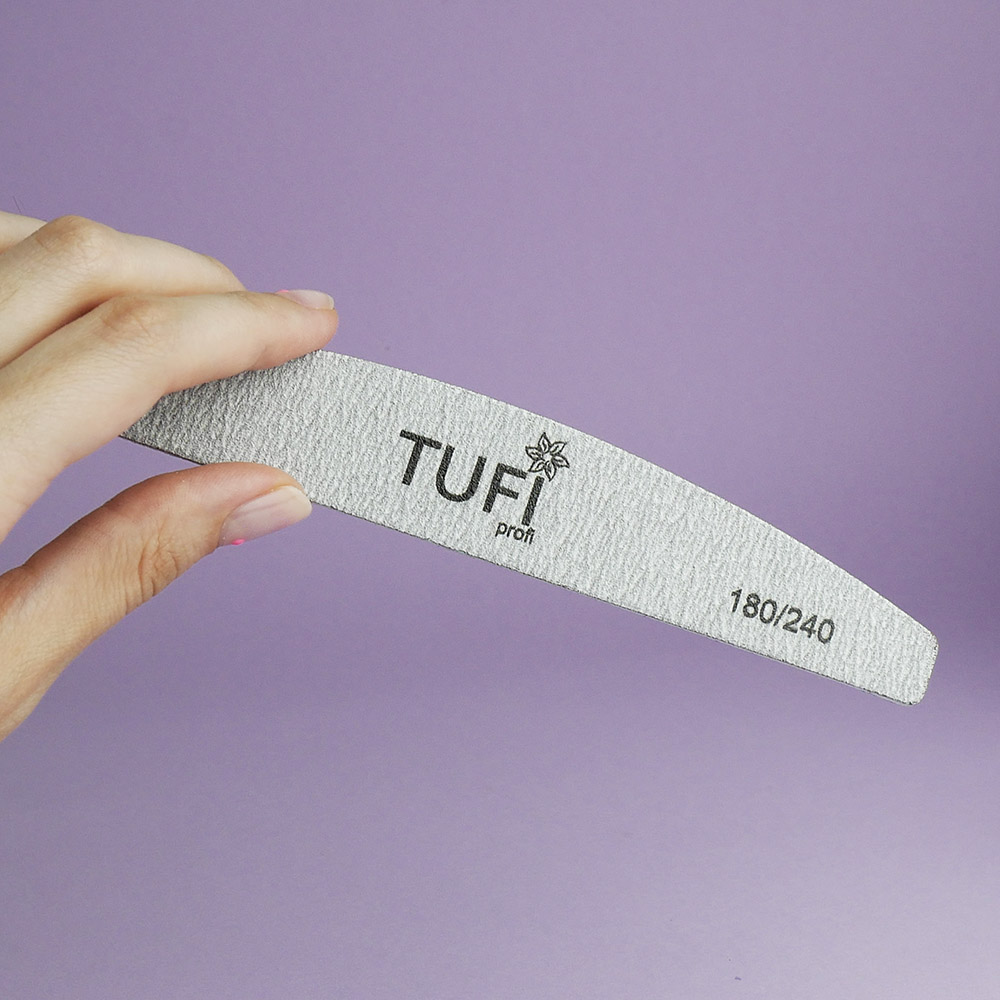 Пилка для ногтей TUFI profi Полукруг Серая 180/240 грит 17.8 см 1 шт (0102948)