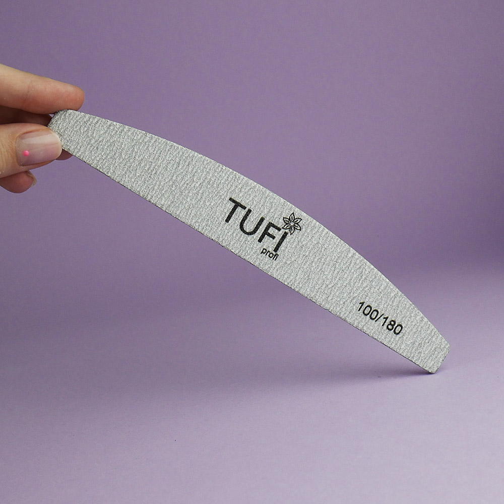 Half-round nail file TUFI profi PREMIUM gray 100/180 grit 17,8 сm 25 pcs (0102953)