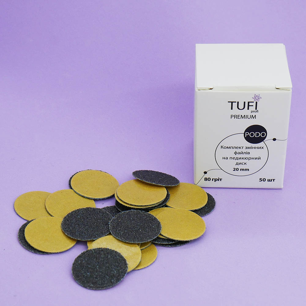 Podo TUFI profi  PREMIUM  replaceable files for pedicure disk 20 mm 80 grit 50 pcs (0101568)