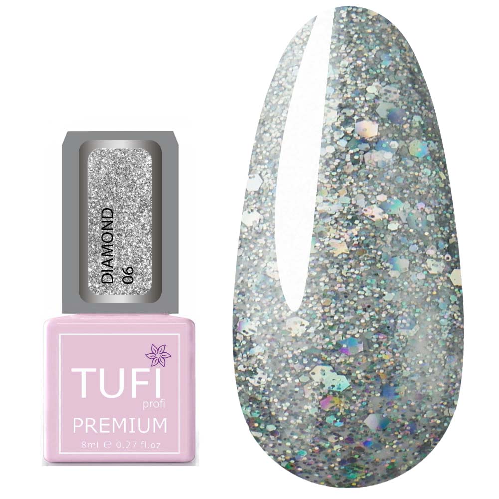 Гель-лак TUFI profi DIAMOND 06 Крупные серебряные блестки 8 мл (0103037)