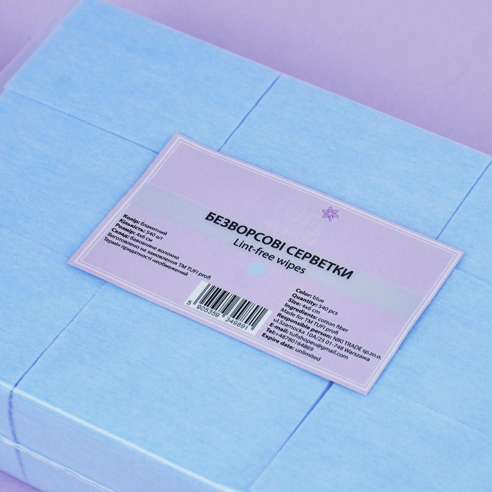 Lint-free napkins TUFI Profi PREMIUM blue 4х6 сm 540 pcs (0104419)