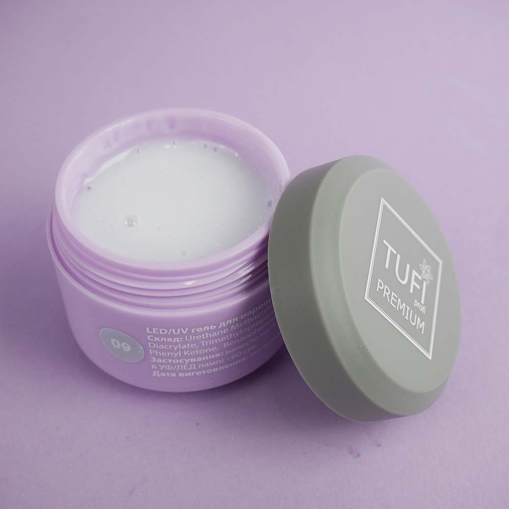 Гель для наращивания TUFI profi UV/LED GEL 09 White Frost с шиммером 15 г (0105921)