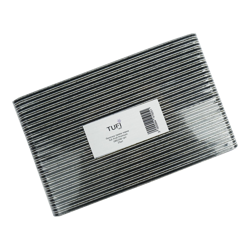 Пилка для ногтей TUFI profi Прямая Черная 180/240 грит 17.8 см 25 шт (0122190)