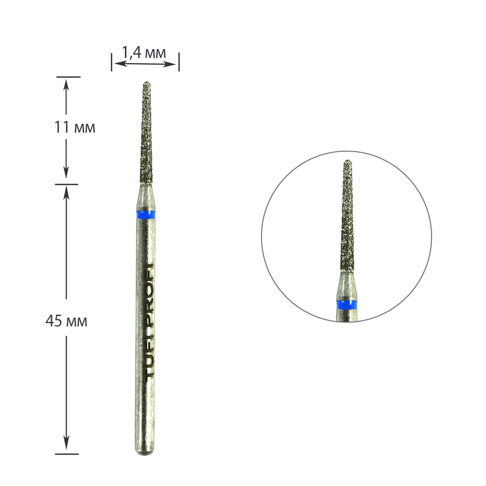 Cutter for manicure TUFI profi PREMIUM diamond cone hemispherical end 199 014B 1.4 mm blue notch