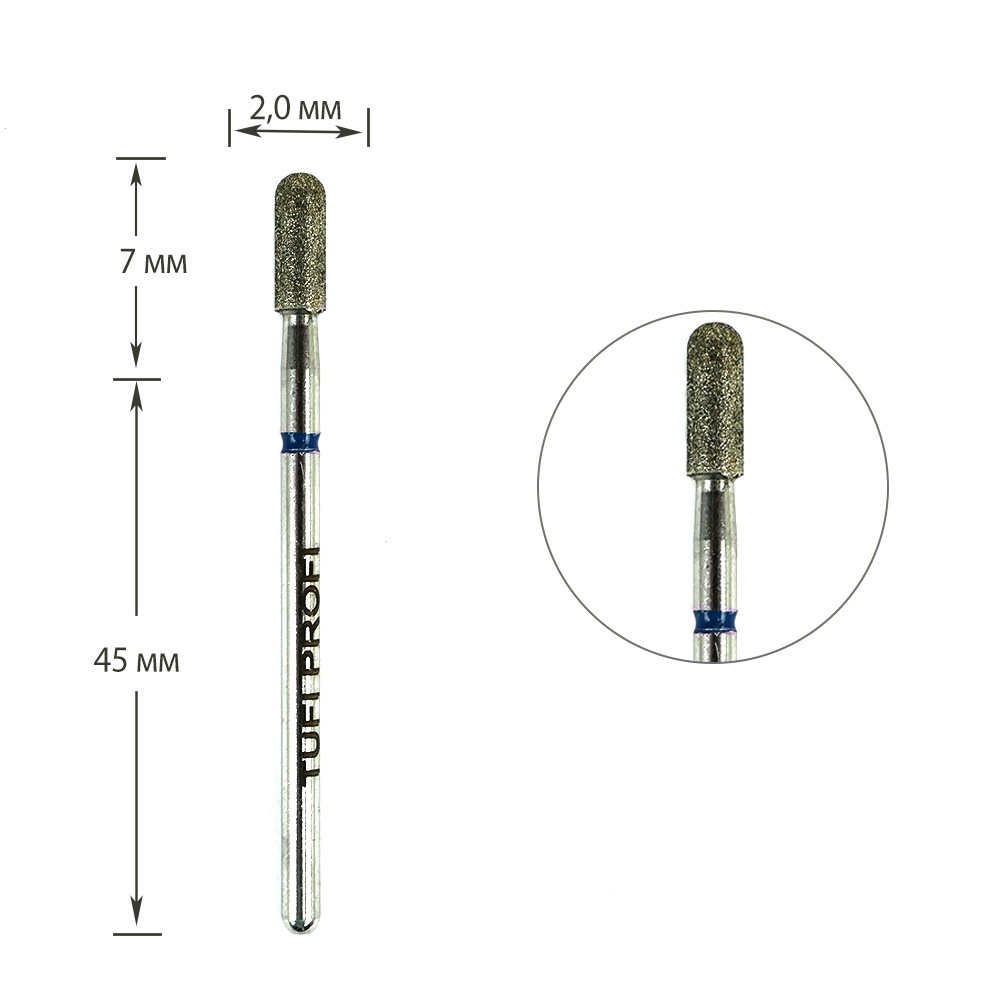 Cutter for manicure TUFI profi PREMIUM diamond bud rounded 880 140 020V 2.0 mm blue notch
