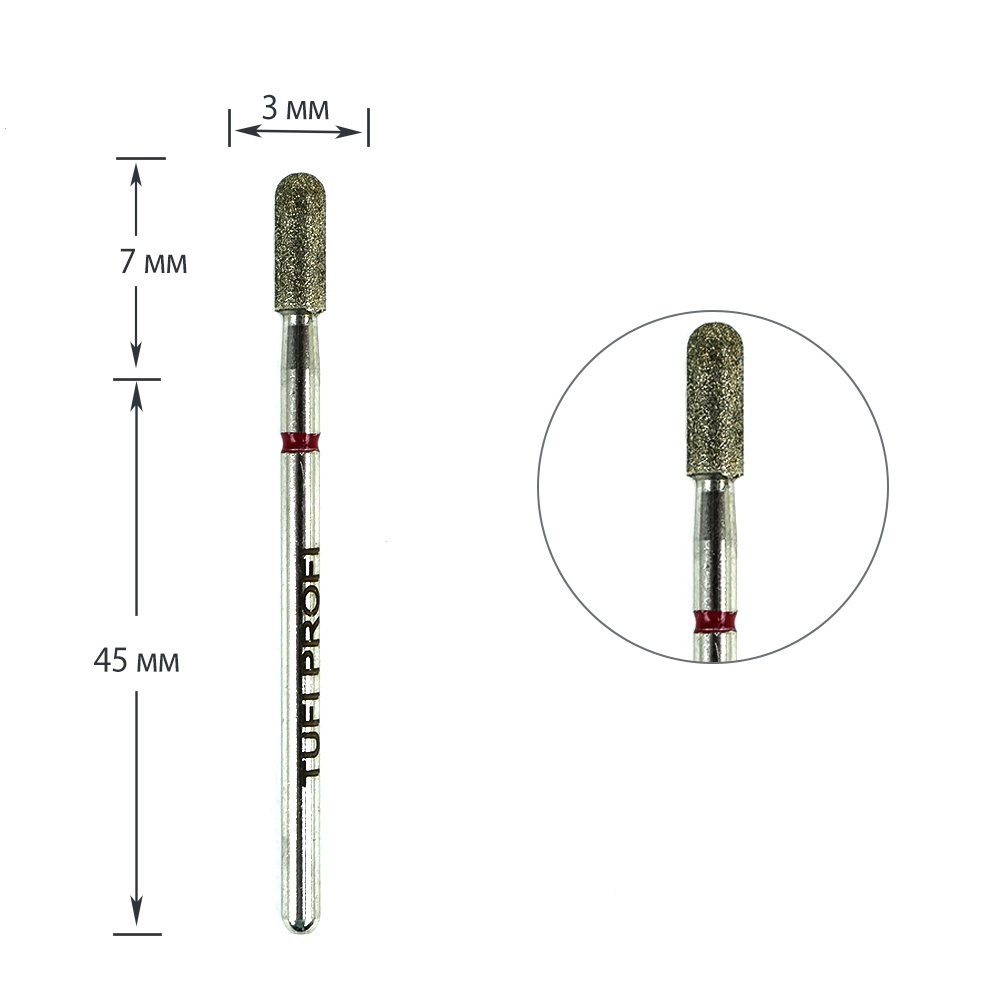 Cutter for manicure TUFI profi PREMIUM diamond bud rounded 880 140 030R 3 mm red notch