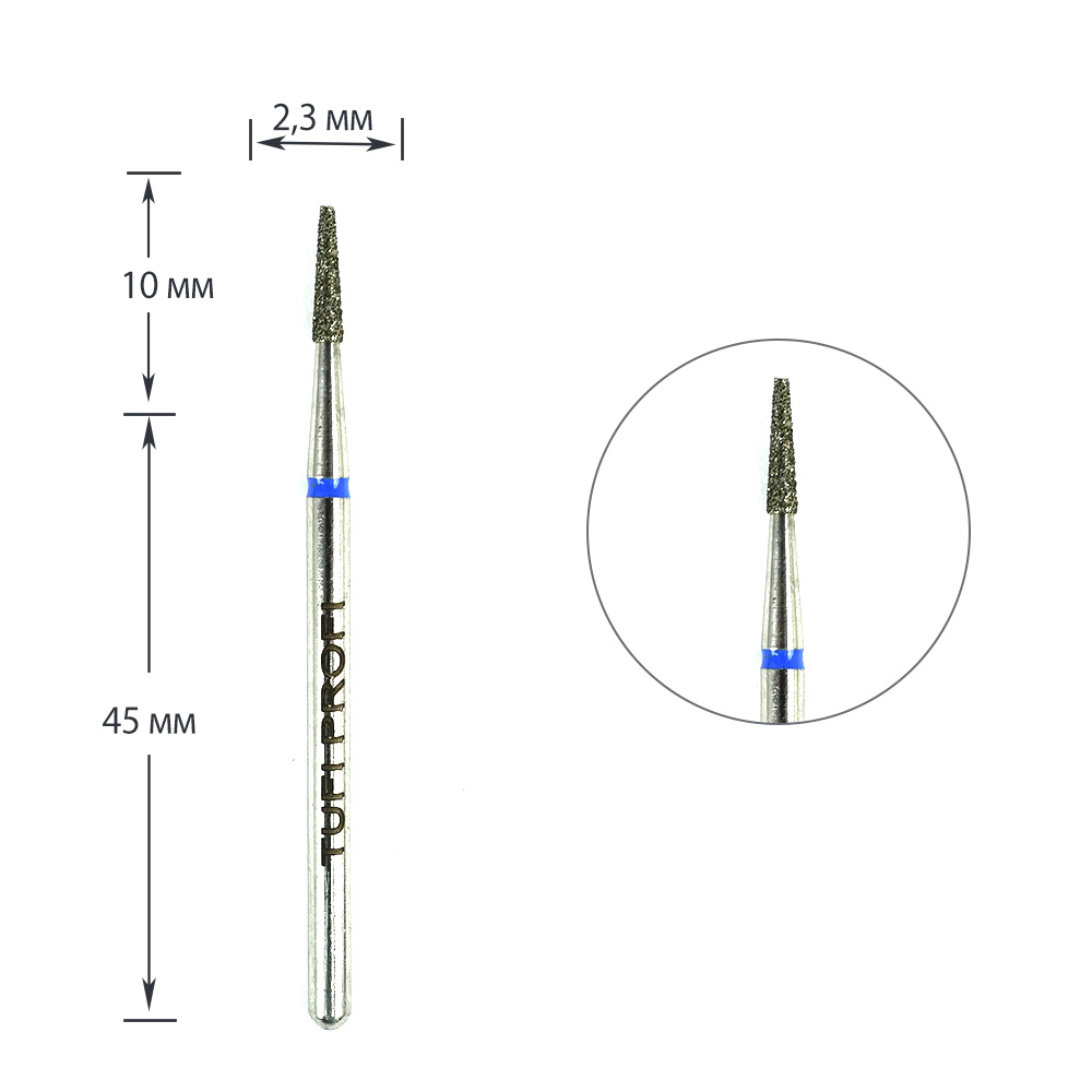Cutter for manicure TUFI profi PREMIUM diamond truncated cone 847 172 023B 2.3 mm blue notch