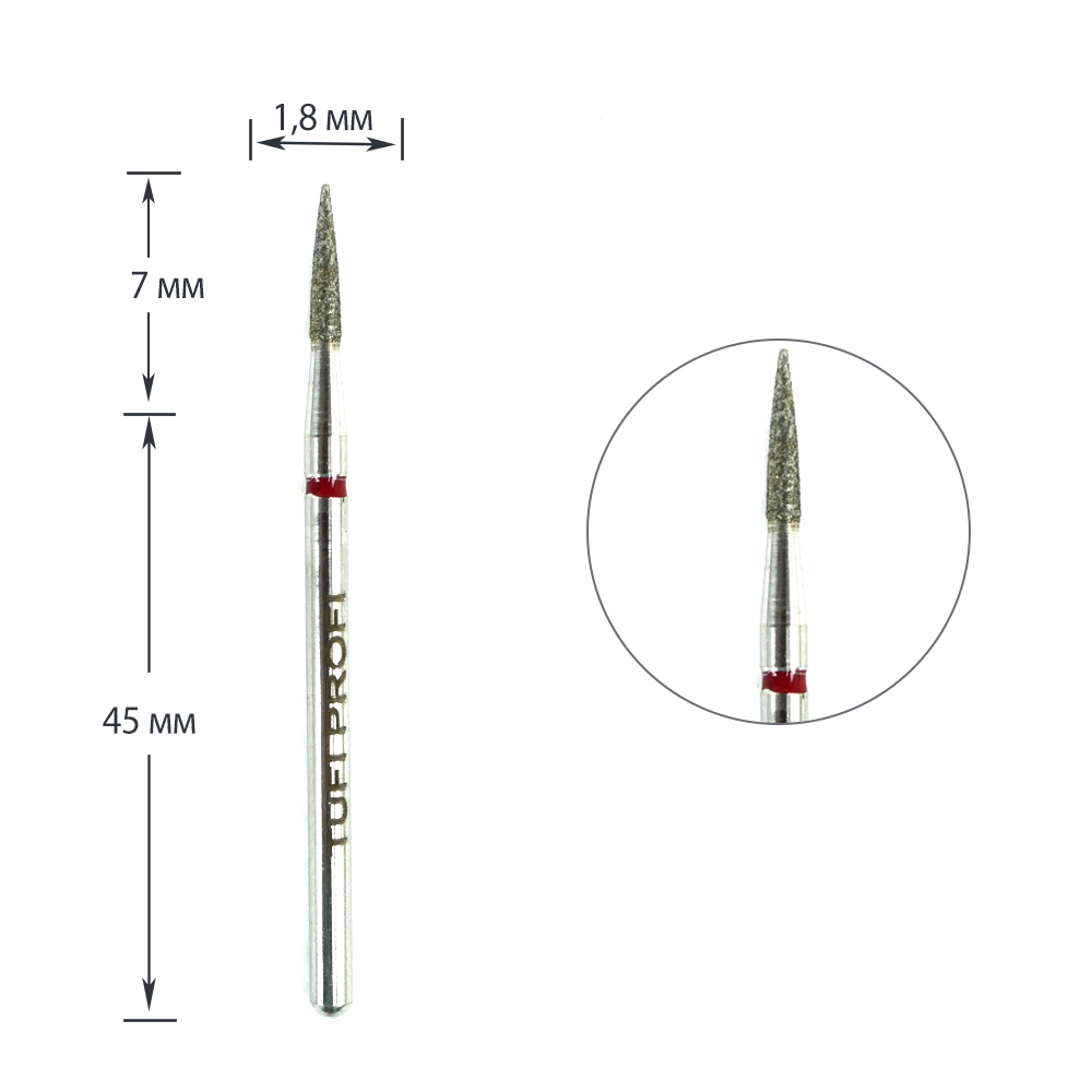 Cutter for manicure TUFI profi PREMIUM diamond cylinder lancet end 862 249 018R 1.8 mm red notch
