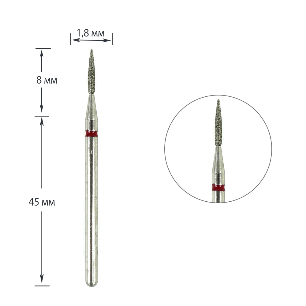 Cutter for manicure TUFI profi PREMIUM diamond flame 243 018R 1.8 mm red cut