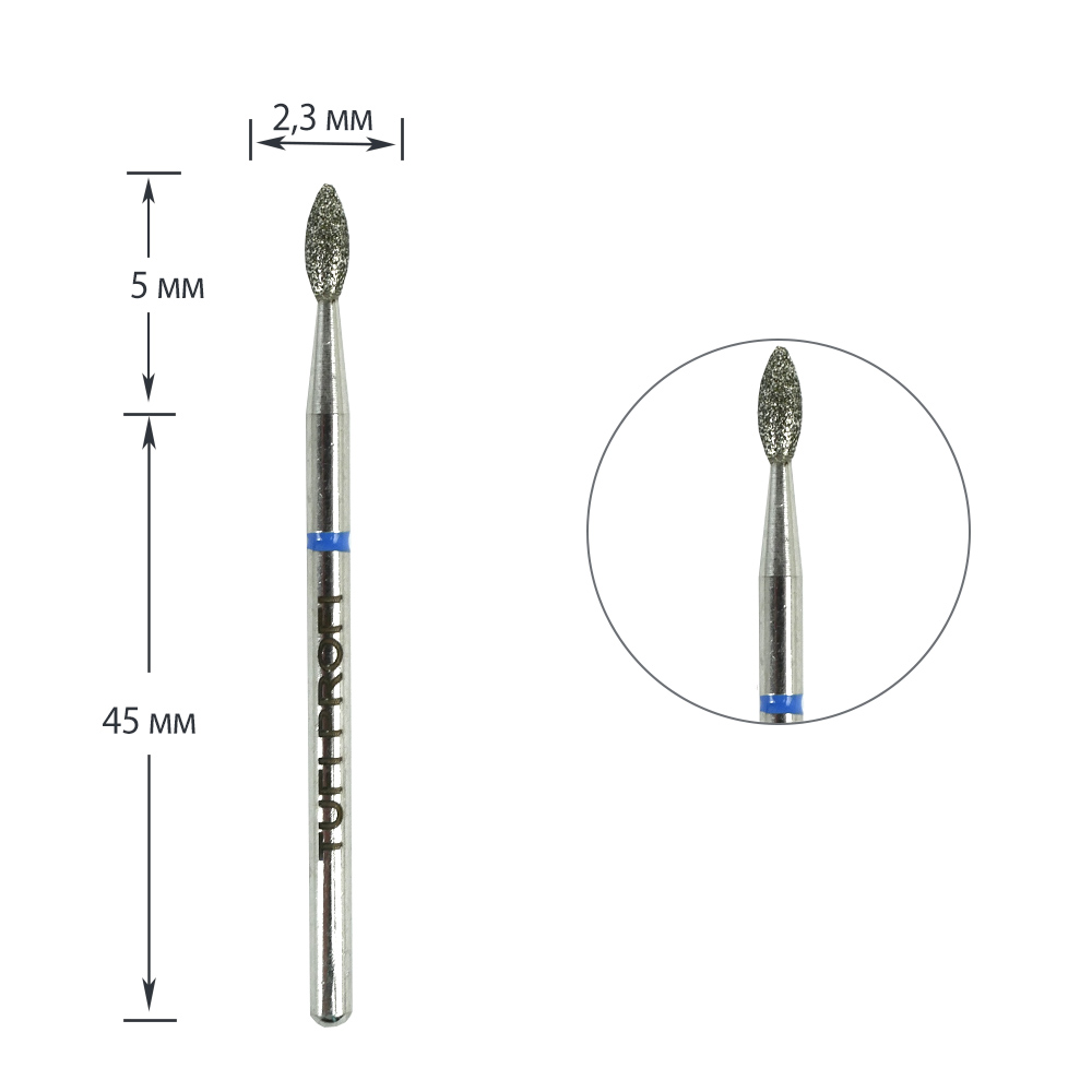 Cutter for manicure TUFI profi PREMIUM diamond bud 368 257 023B 2.3 mm blue notch