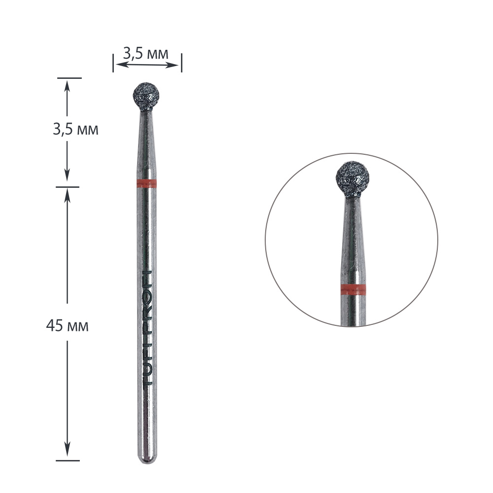 Cutter for manicure TUFI profi PREMIUM diamond ball 801 001 035R 3.5 mm red notch