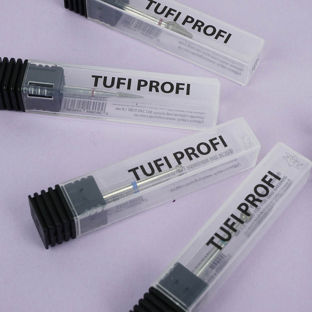 Фреза для маникюра TUFI profi Алмазная Почка Закруглённая Длинная 266 030B 3 мм Синяя Насечка (0132346)