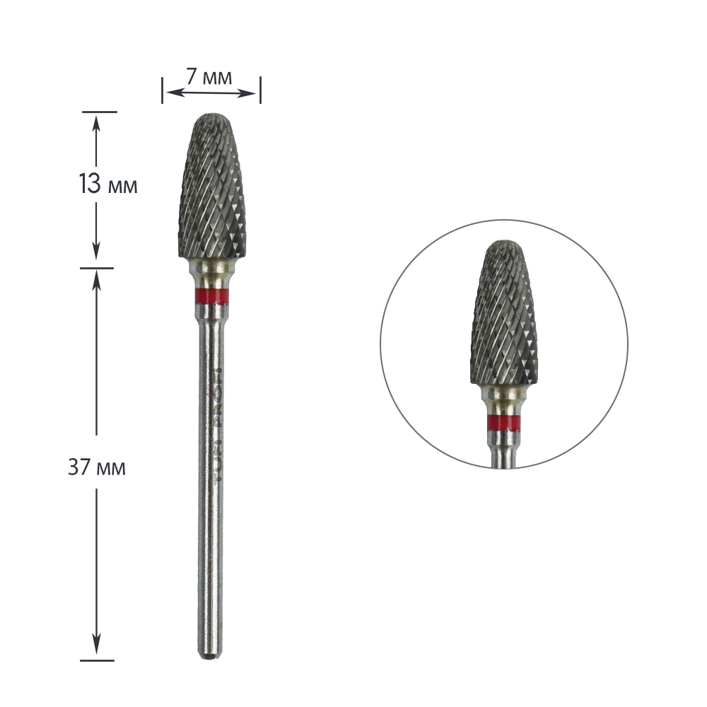 Cutter for manicure TUFI profi PREMIUM carbide cone hemispherical end 274 140 060 red notch