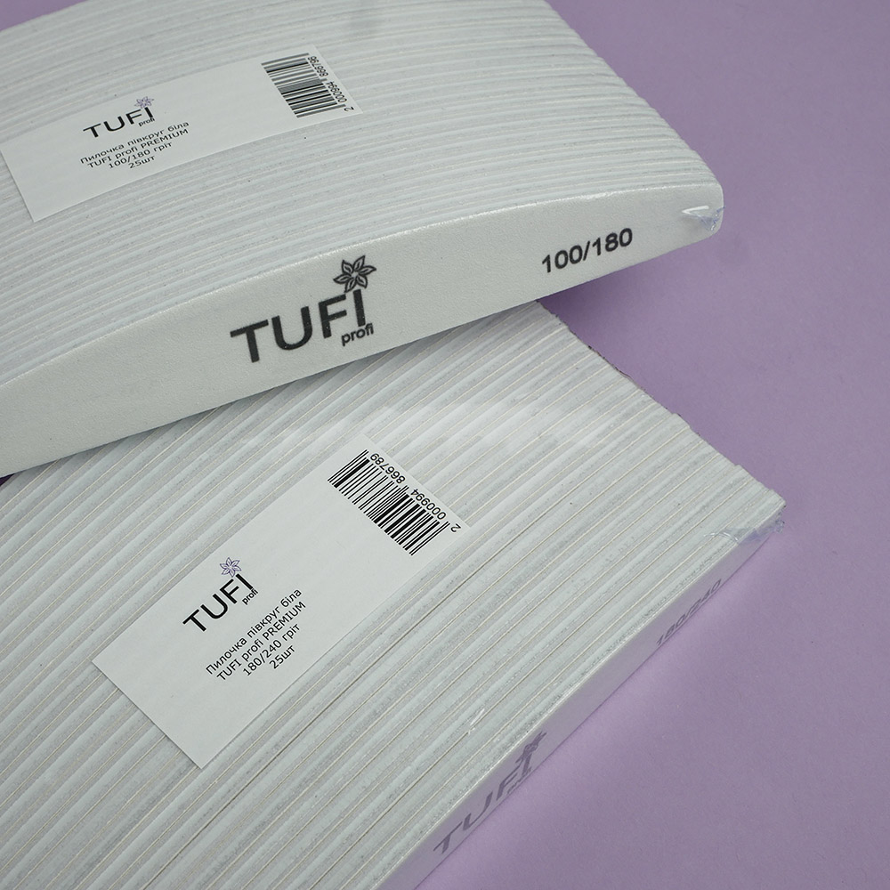 Пилка для ногтей TUFI profi Полукруг Белая 180/240 грит 17.8 см 25 шт (0231931)