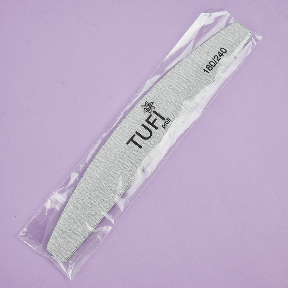 Пилка для ногтей TUFI profi Полукруг Серая 180/240 грит 17.8 см 1 шт (0102948)