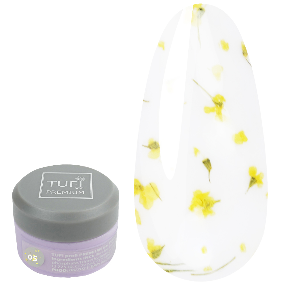 Gel polish TUFI profi PREMIUM Bloom 05 with dried lupine flowers 5ml (0311126)