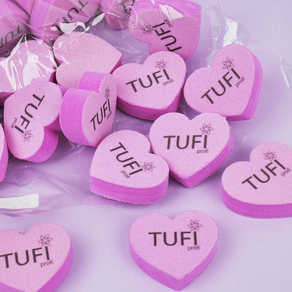 Бафик TUFI profi PREMIUM мини сердце розовый 100/180 грит 50 шт (0309786)