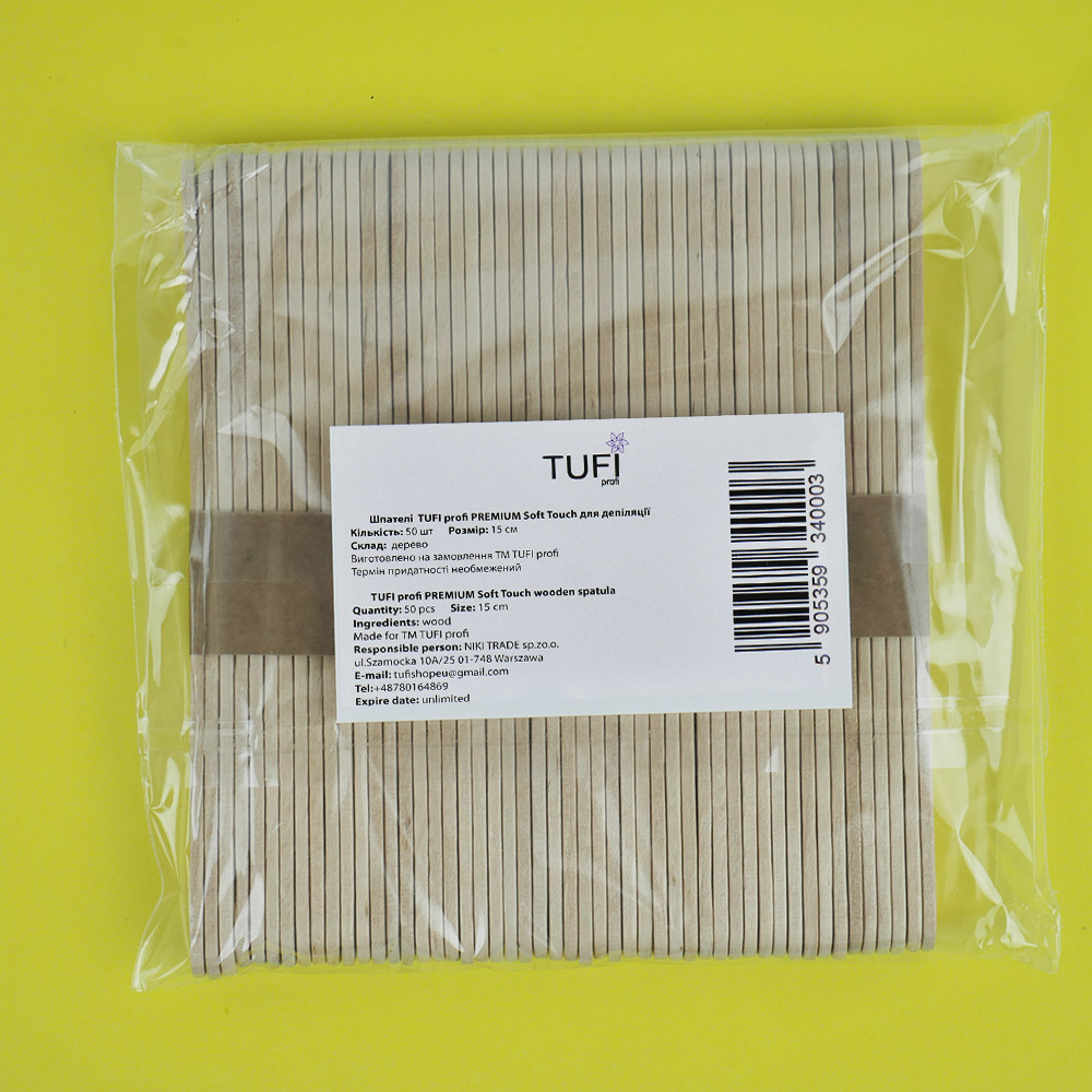 Деревянные одноразовые шпатели TUFI profi Soft Touch для депиляции 15 см 50 шт (0103123)