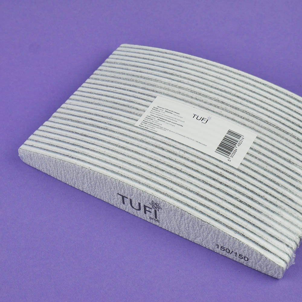 Пилка для ногтей TUFI profi Полукруг Серая 150/150 грит 17.8 см 25 шт (0308066)