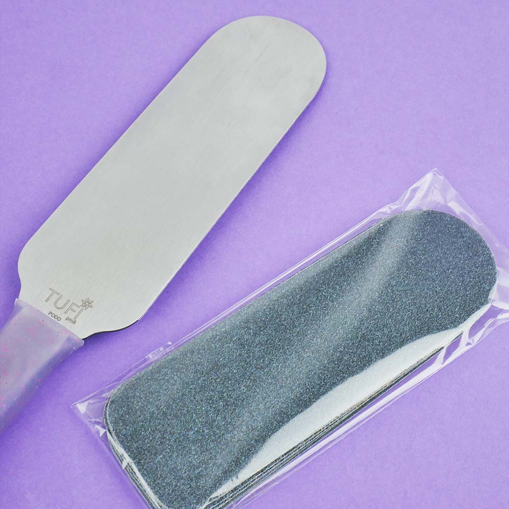PODO TUFI profi PREMIUM metallic pedicure base file with silicone handle with changeable files 80/180 grit (0300685)