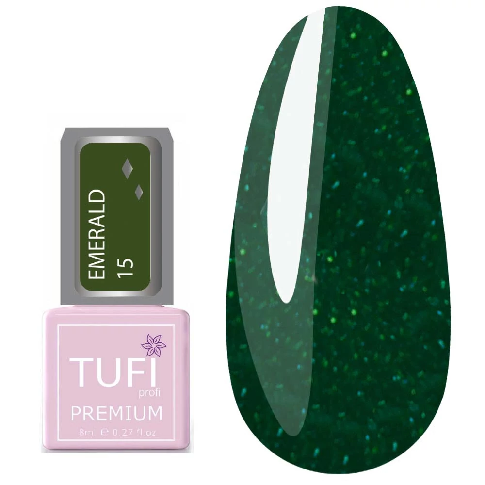 Гель-лак TUFI profi EMERALD 15 Шиммерный малахит с глиттером 8 мл (0102534) - Фото №1