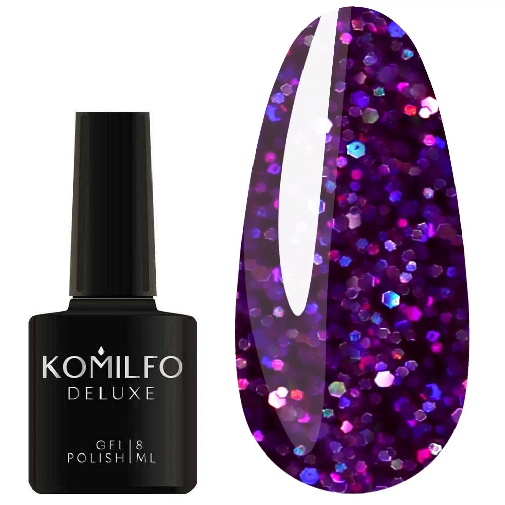 Гель-лак KOMILFO Stardust Glitter 002 насыщенный сиреневый с блестками 8 мл (663402) - Фото №1
