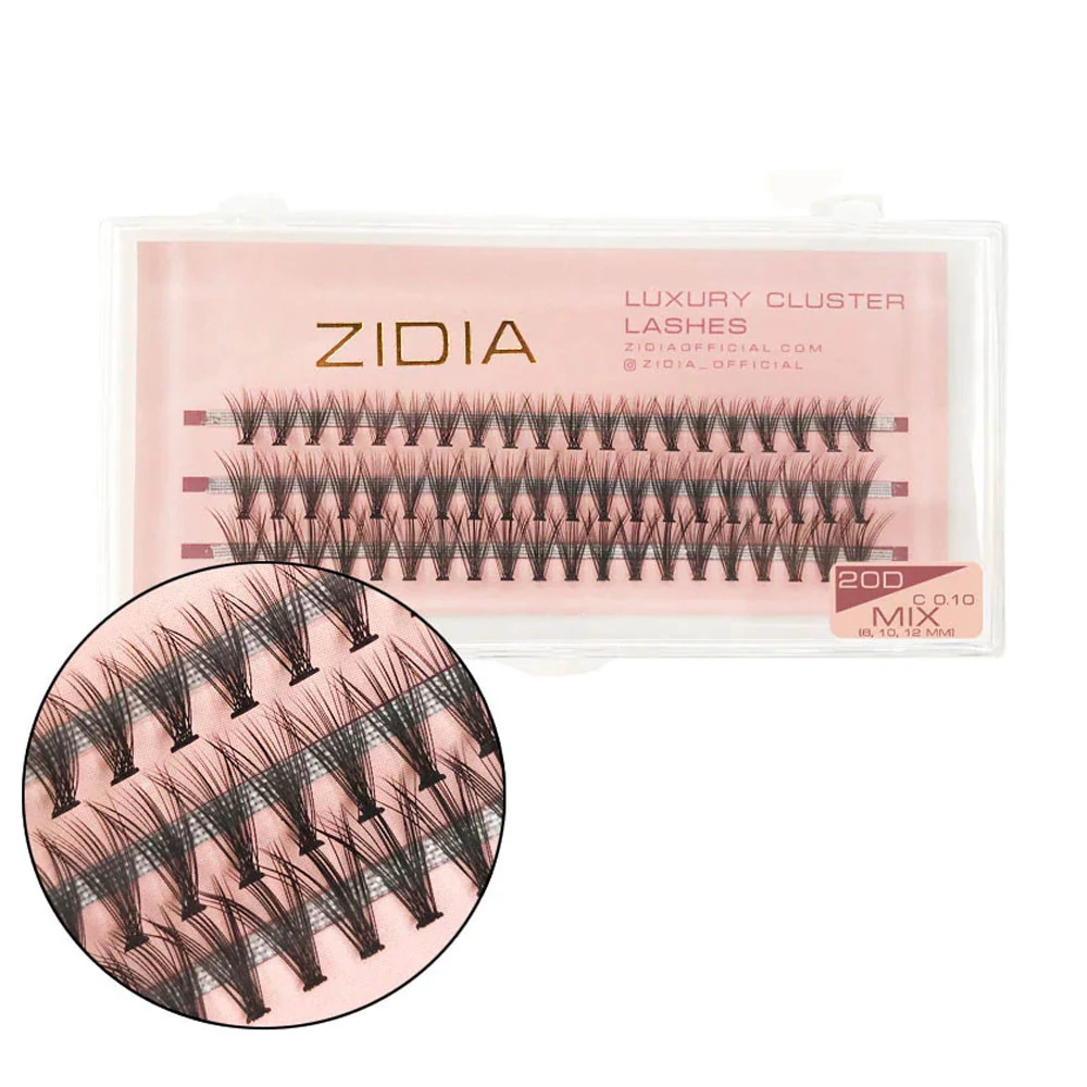 Ресницы ZIDIA Cluster lashes 20D C 0,10 Mix 3 ленты размер 8, 10, 12  mm (110014) - Фото №1