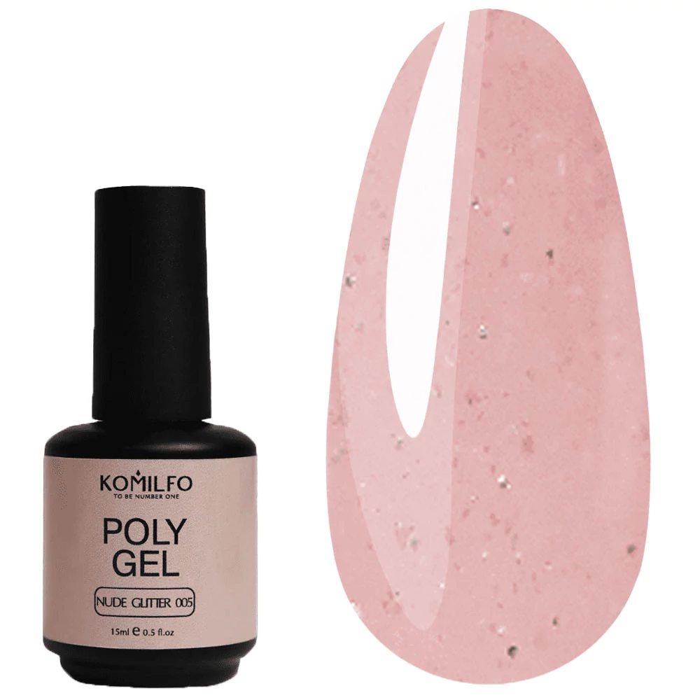Гель KOMILFO PolyGel 005 Nude Glitter 15 мл (998004) - Фото №1