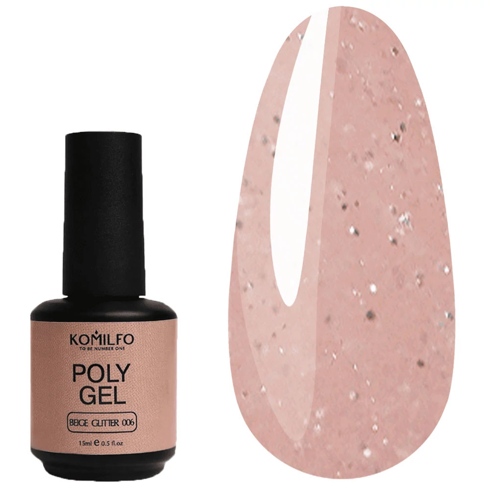 Гель KOMILFO PolyGel 006 Beige Glitter 15 мл (998006) - Фото №1