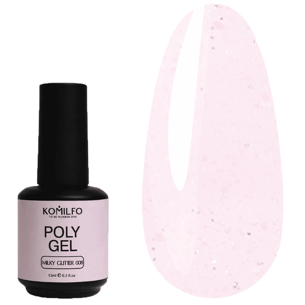 Гель KOMILFO PolyGel 008 Milky Glitter  15 мл (998008) - Фото №1