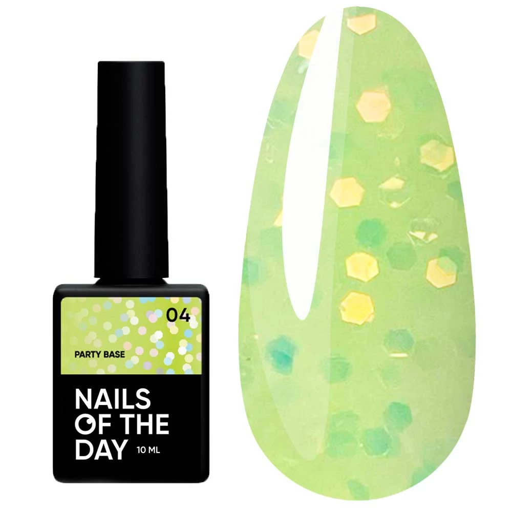 База NAILS OF THE DAY Party №4 лимонно-зеленый с голографическими шестигранниками  10 мл (u0000017101) - Фото №1