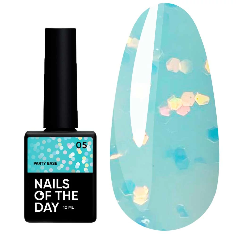 База NAILS OF THE DAY Party №5 бирюзово-голубой с голографическими шестигранниками  10 мл (u0000017102) - Фото №1