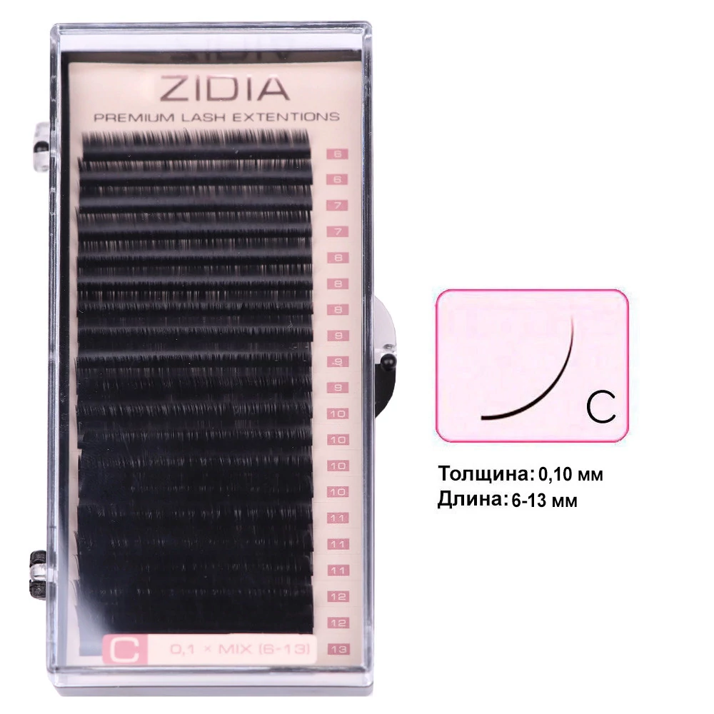 Ресницы ZIDIA Premium Lash Extensions  для наращивания (20 лент) C0,10 х MIX (6-13 мм) - Фото №1
