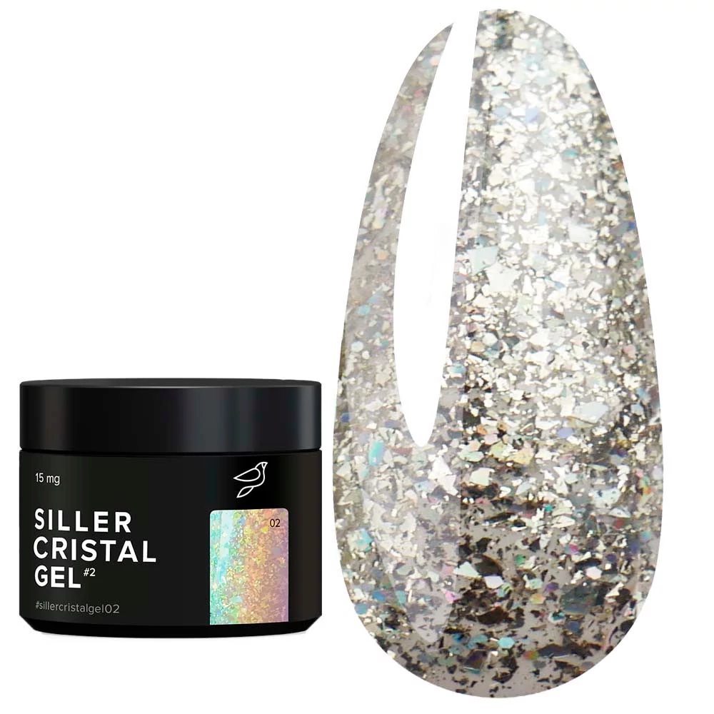 Гель SILLER Cristal №02 полупрозрачный с разноцветными блестками 15 мл (НФ-00018328) - Фото №1