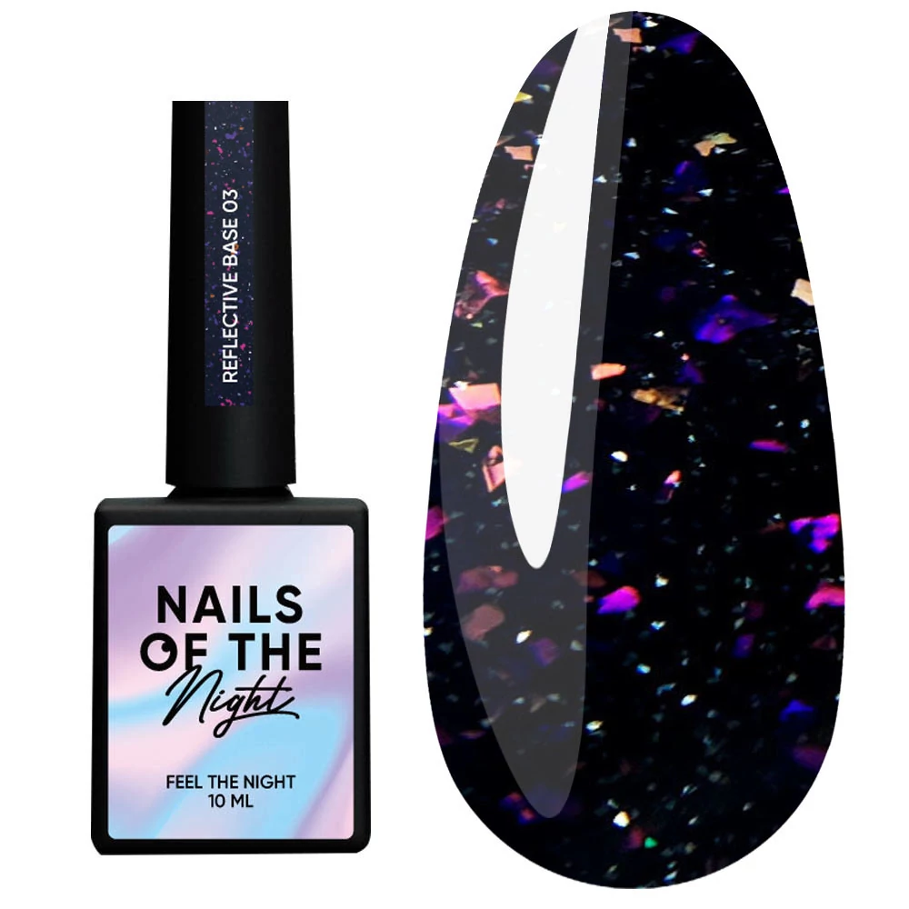 База для ногтей NAILS OF THE NIGHT Reflective №03 фиолетовые и розовые блестки 10 мл (u0000016339) - Фото №1