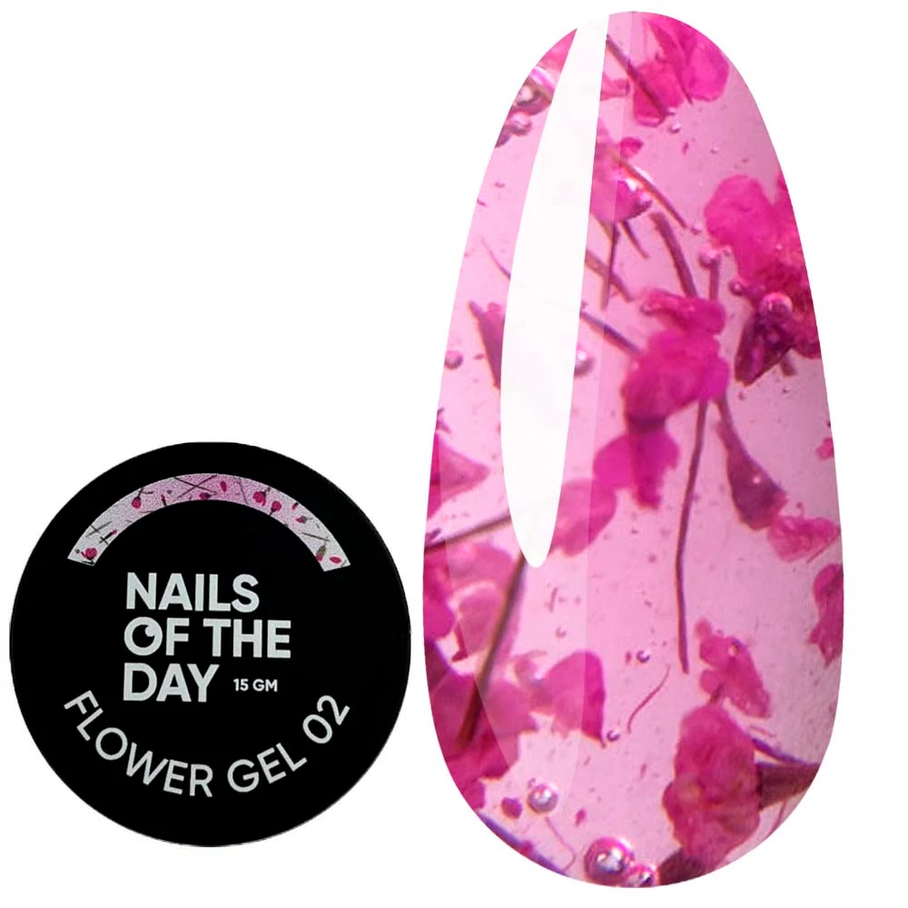 Гель для наращивания NAILS OF THE DAY Flower gel №02 розовый с сухоцветами 15 мл (НФ-00018483) - Фото №1