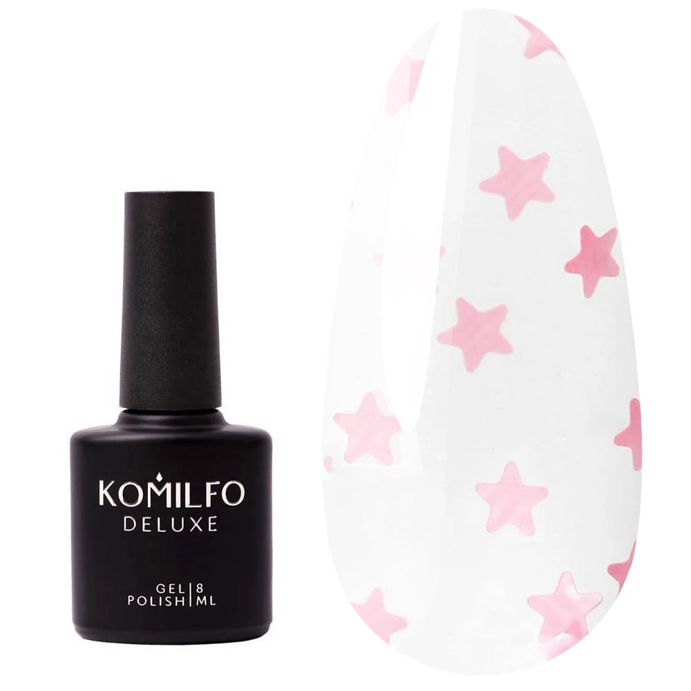Топ Komilfo Star Nails Rose No Wipe без липкого слоя прозрачный с розовыми звездами 8 мл (508004) - Фото №1