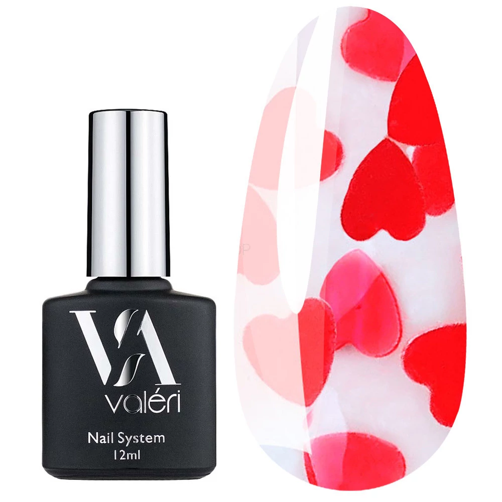 Топ VALERI Love is... Red без липкого слоя прозрачный с красными сердечками 12 мл (VTL-Red12) - Фото №1