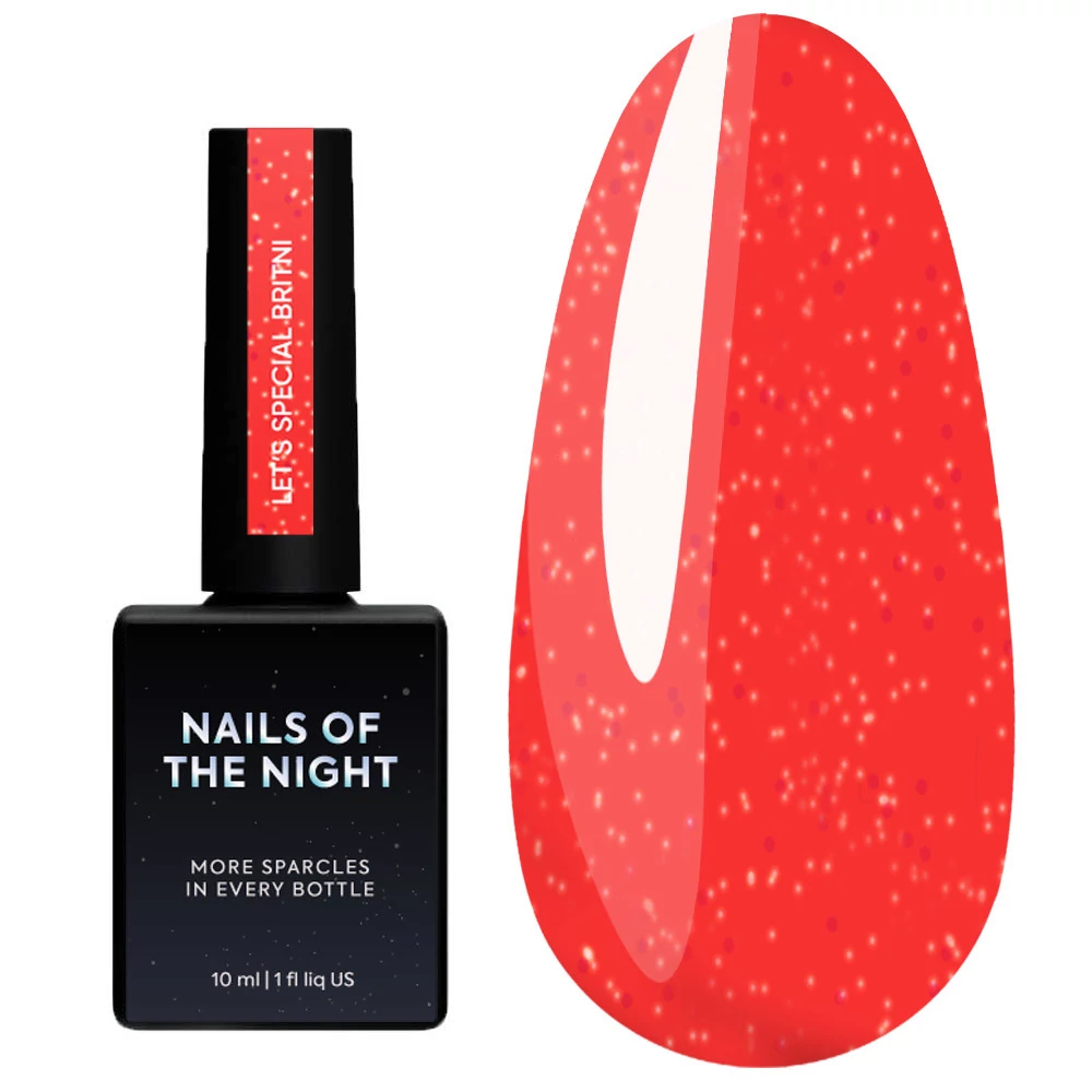Гель-лак NAILS OF THE NIGHT Let's special Britni ярко-алый со светоотражающим шиммером 10 мл (НФ-00019017) - Фото №1
