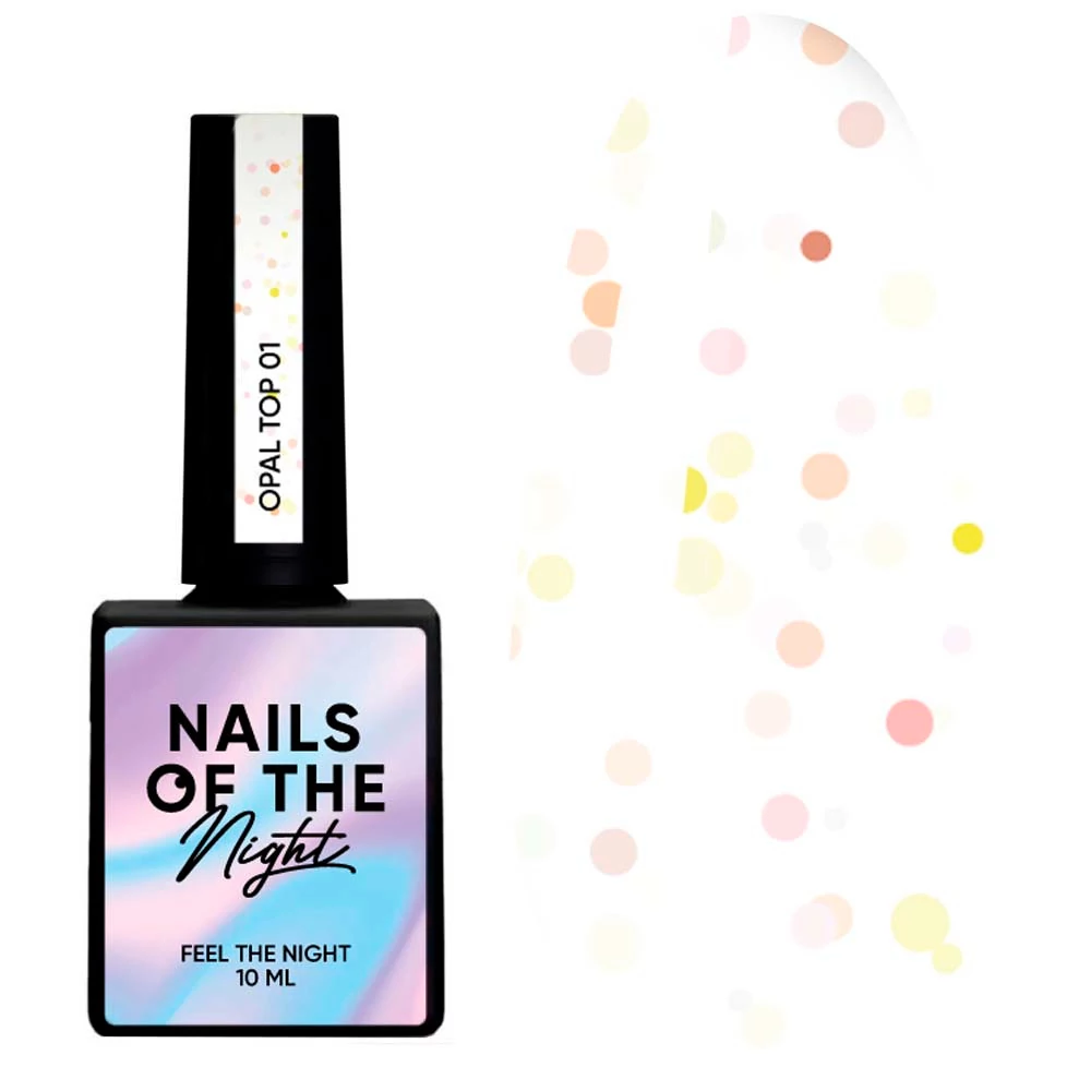 Топ для ногтей NAILS OF THE NIGHT Opal №01 без липкого слоя и без уф-фильтров с опаловыми блестками на прозрачной основе 10 мл (u0001560167) - Фото №1