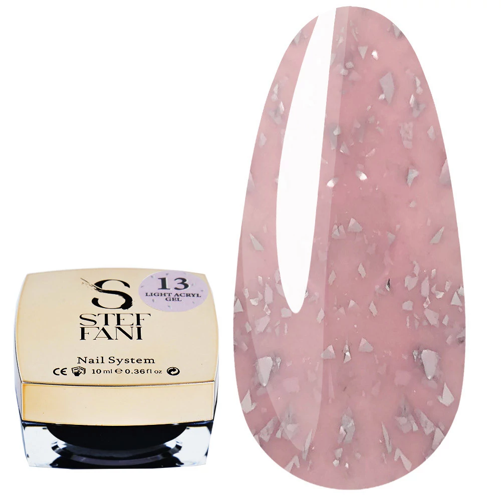 Акригель Steffani Light Acryl Gel №13 розовый с серебряной поталью 10 мл (SIAG10-13) - Фото №1
