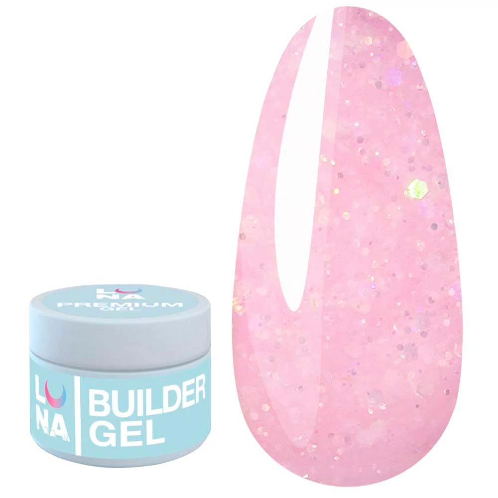 Гель для наращивания LUNA Diamond Gel №02 пастельно-розовый с блестками 15 мл (323-2355-0461) - Фото №1