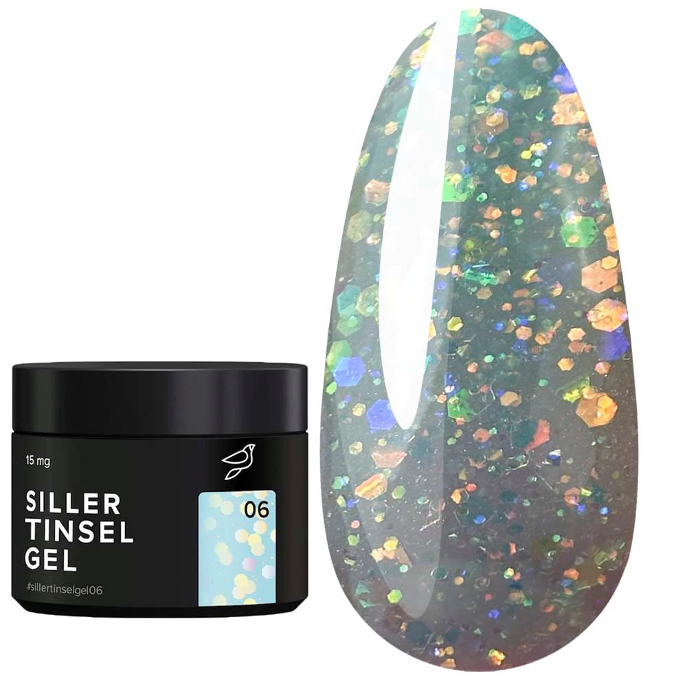 Гель SILLER Tinsel Gel №06 бирюзовый с голографическими блестками 15 мл (банка) (НФ-00020936) - Фото №1