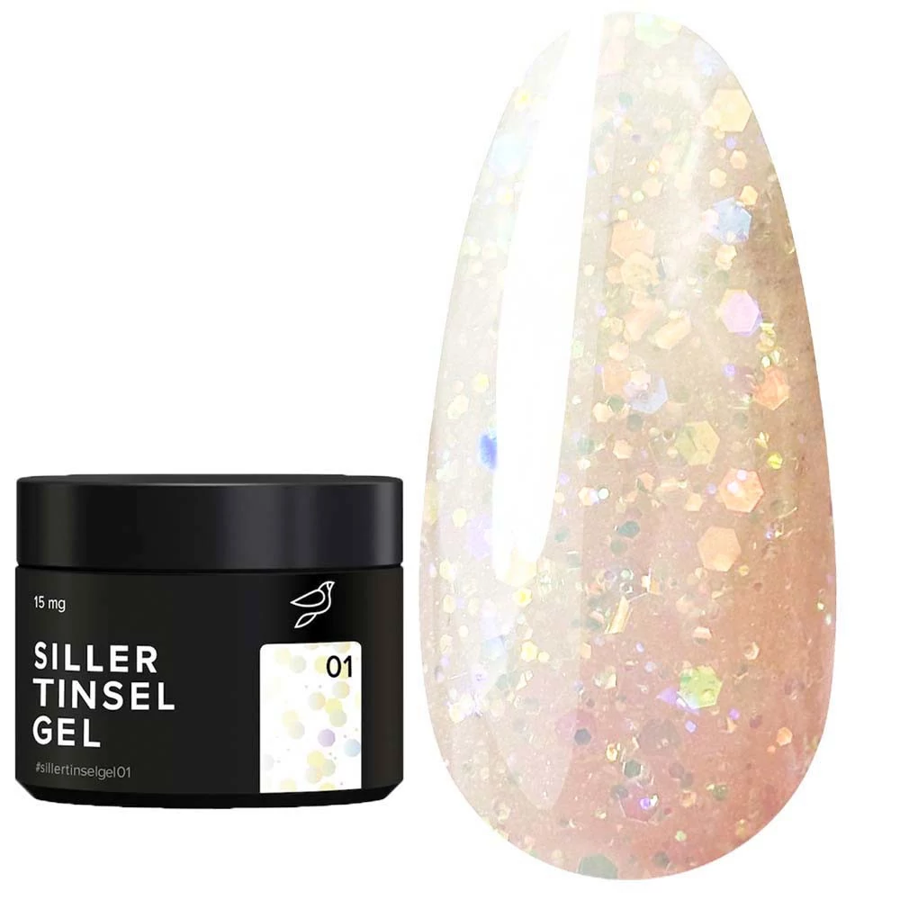 Гель SILLER Tinsel Gel №01 молочный с голографическими блестками 15 мл (банка) (НФ-00020931) - Фото №1