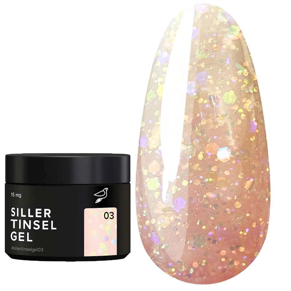 Гель SILLER Tinsel Gel №03 бежевый с голографическими блестками 15 мл (банка)(НФ-00020933) - Фото №1