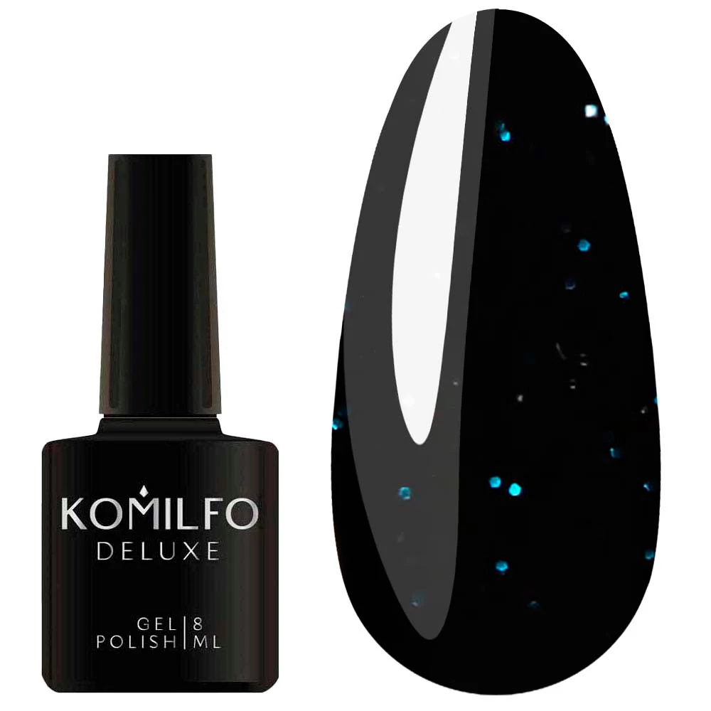 Гель-лак KOMILFO Black Blue черный с насыщенным синим мерцанием 8 мл (583003) - Фото №1
