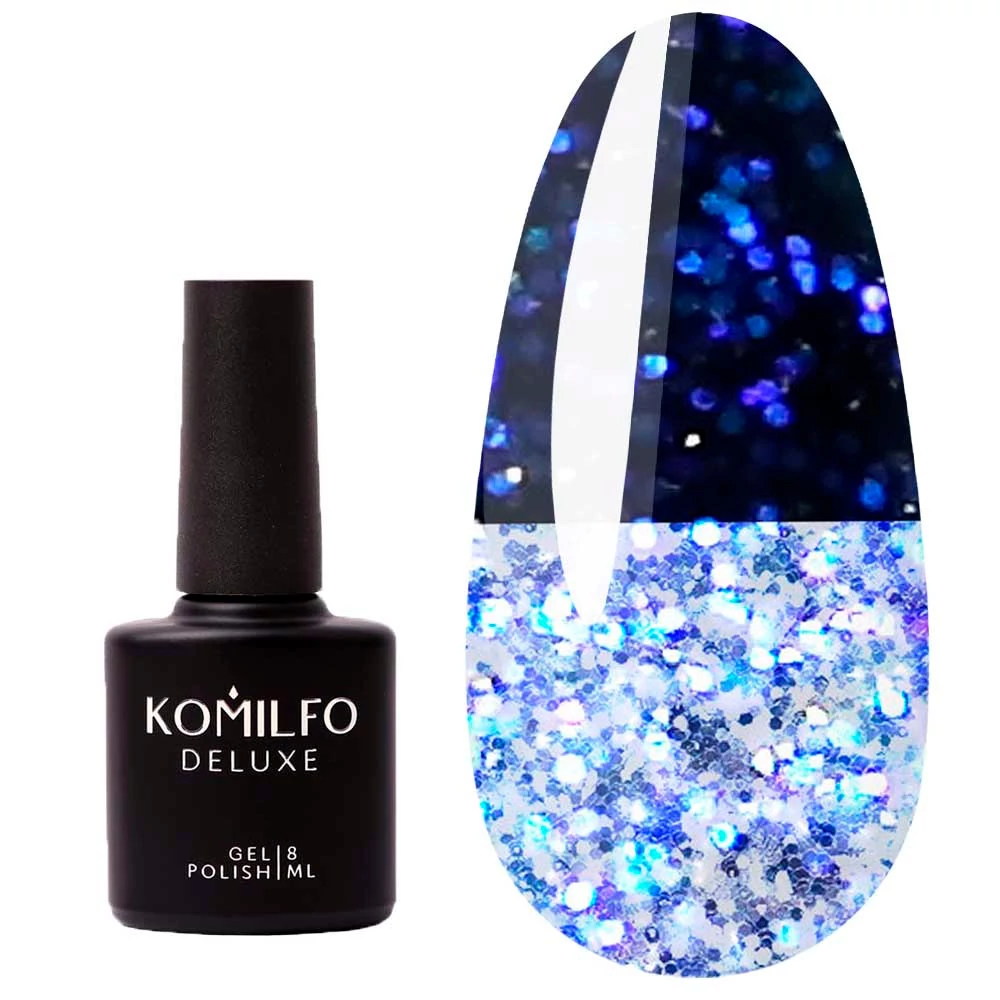 Топ KOMILFO Galaxy Top 005  без липкого слоя, с УФ фильтрами голографический, светоотражающий прозрачный синий 8 мл (518005) - Фото №1