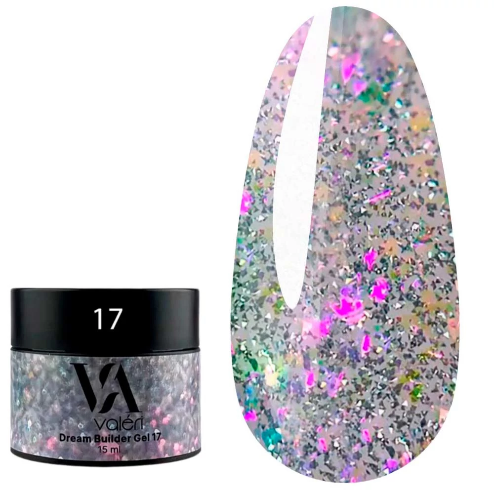 Гель для наращивания VALERI Dream Builder Gel №017 серый с розовым шиммером 15 мл (VDBG15-17) - Фото №1