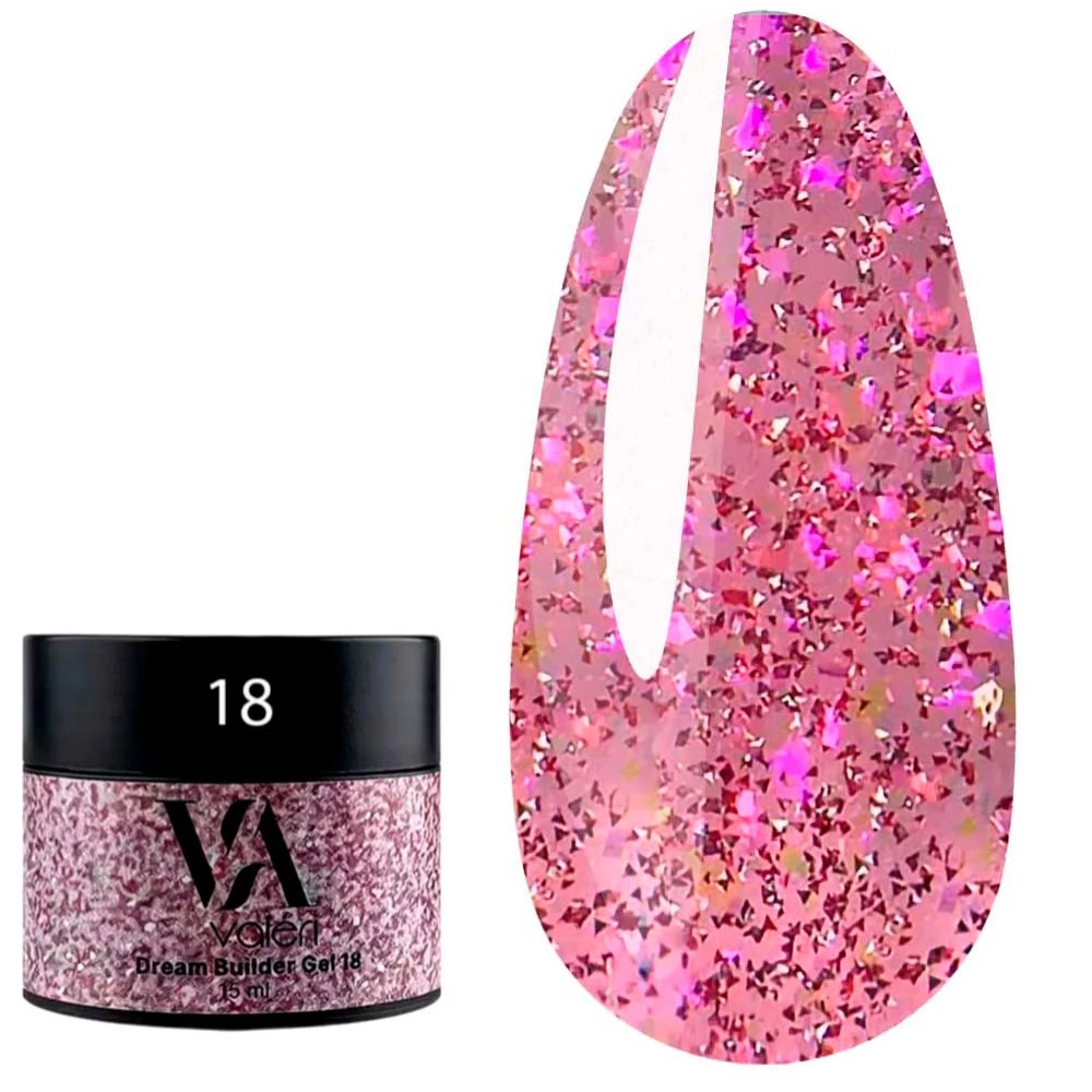 Гель для наращивания VALERI Dream Builder Gel №018 розовый с розовым шиммером  15 мл (VDBG15-18) - Фото №1