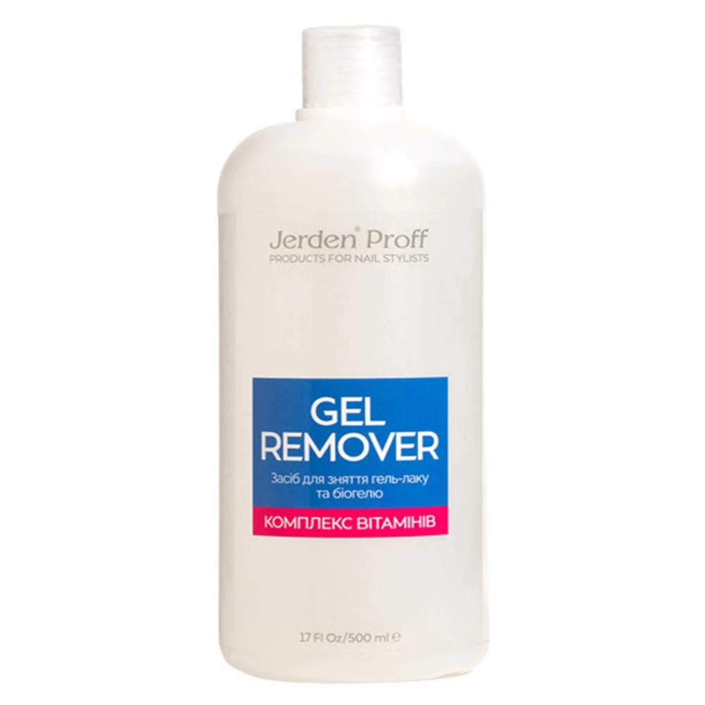 Jerden Proff Gel Remover   Жидкость для снятия гель-лака комплекс витаминов E C B5  500 мл (4823085609472)